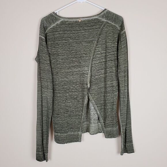 Alice & Olivia Air Olive Green Long Sleeve Split Back Top XS - Picture 4 of 9